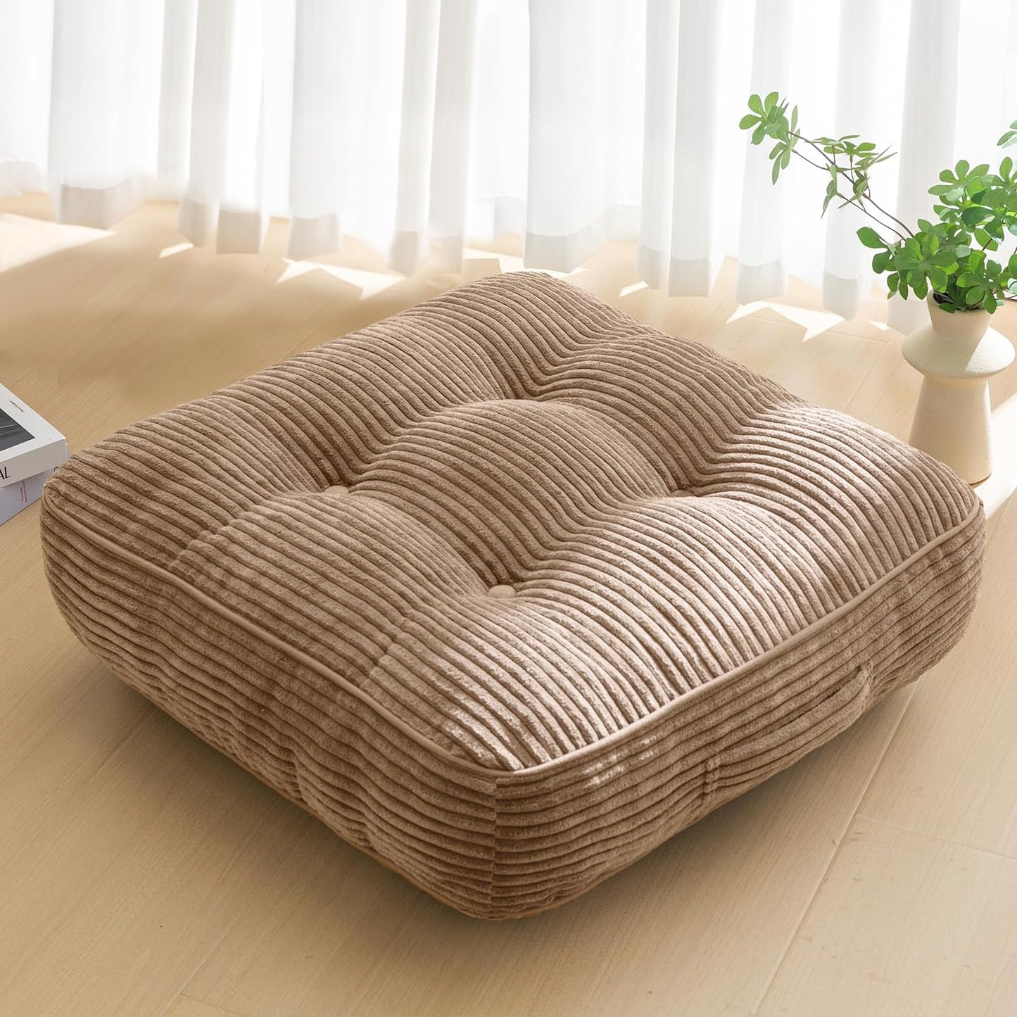 6" Washable Floor Pillow Cushion for Adults, Meditation Cushion Pillow, Large Square Floor Sitting, Removable Tufted Corduroy Cover, for Tatami Living Room or Yoga, 22x22 Inch, 2Pack, Machine Washable