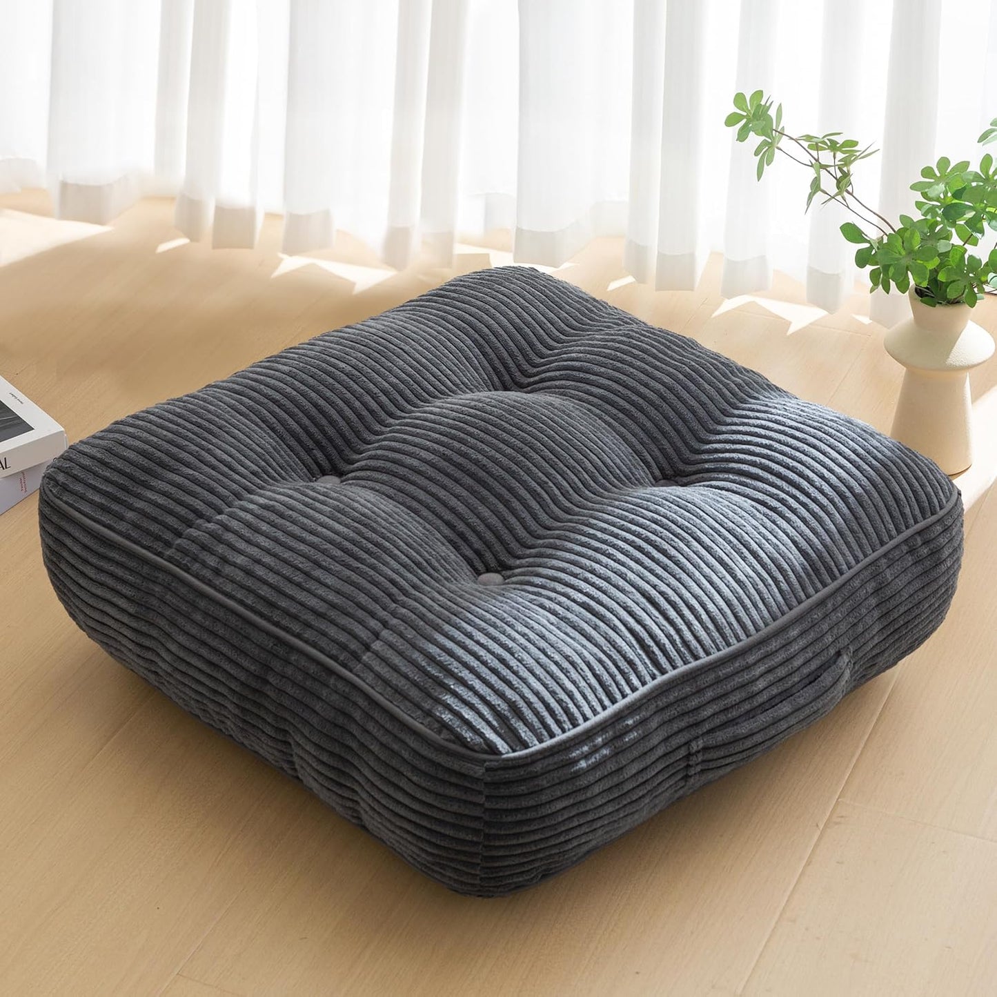 6" Washable Floor Pillow Cushion for Adults, Meditation Cushion Pillow, Large Square Floor Sitting, Removable Tufted Corduroy Cover, for Tatami Living Room or Yoga, 22x22 Inch, 2Pack, Machine Washable