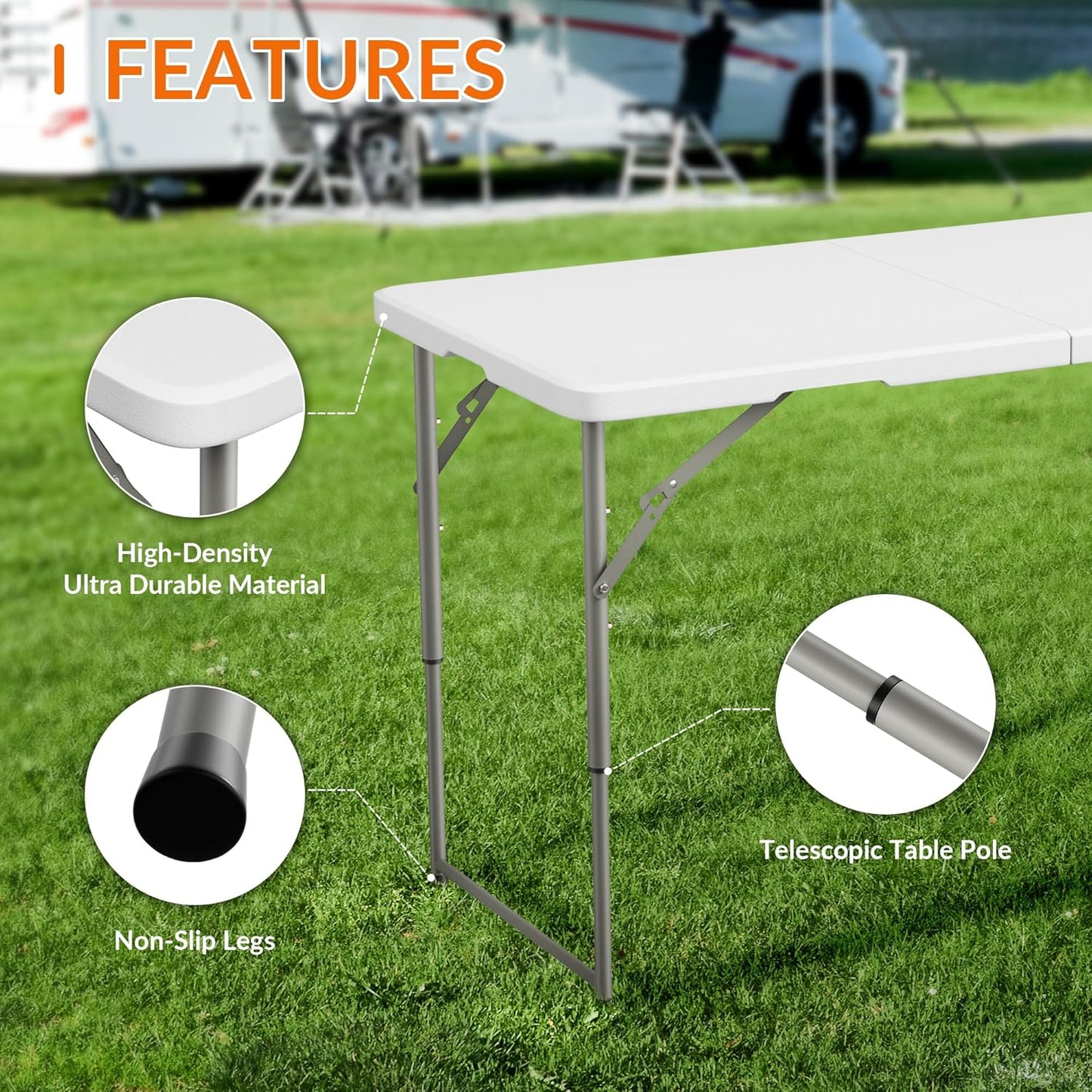 Elevon Folding Table, 4 Feet Heavy Duty Fold-in-Half Utility Table Indoor Outdoor for Camping, Picnic, Party