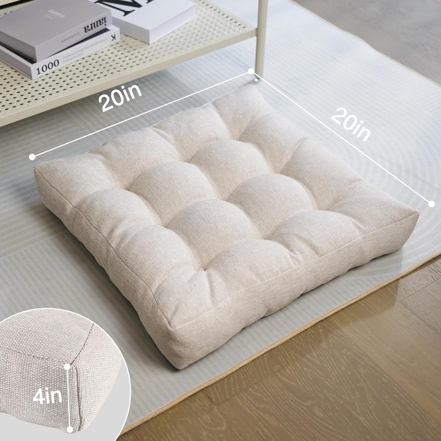 Tromlycs Floor Pillow Cushions for Adults Set of 2 Large Square Gel Memory Foam Pillows for Seating 20 x 20 x 4 Inch Beige