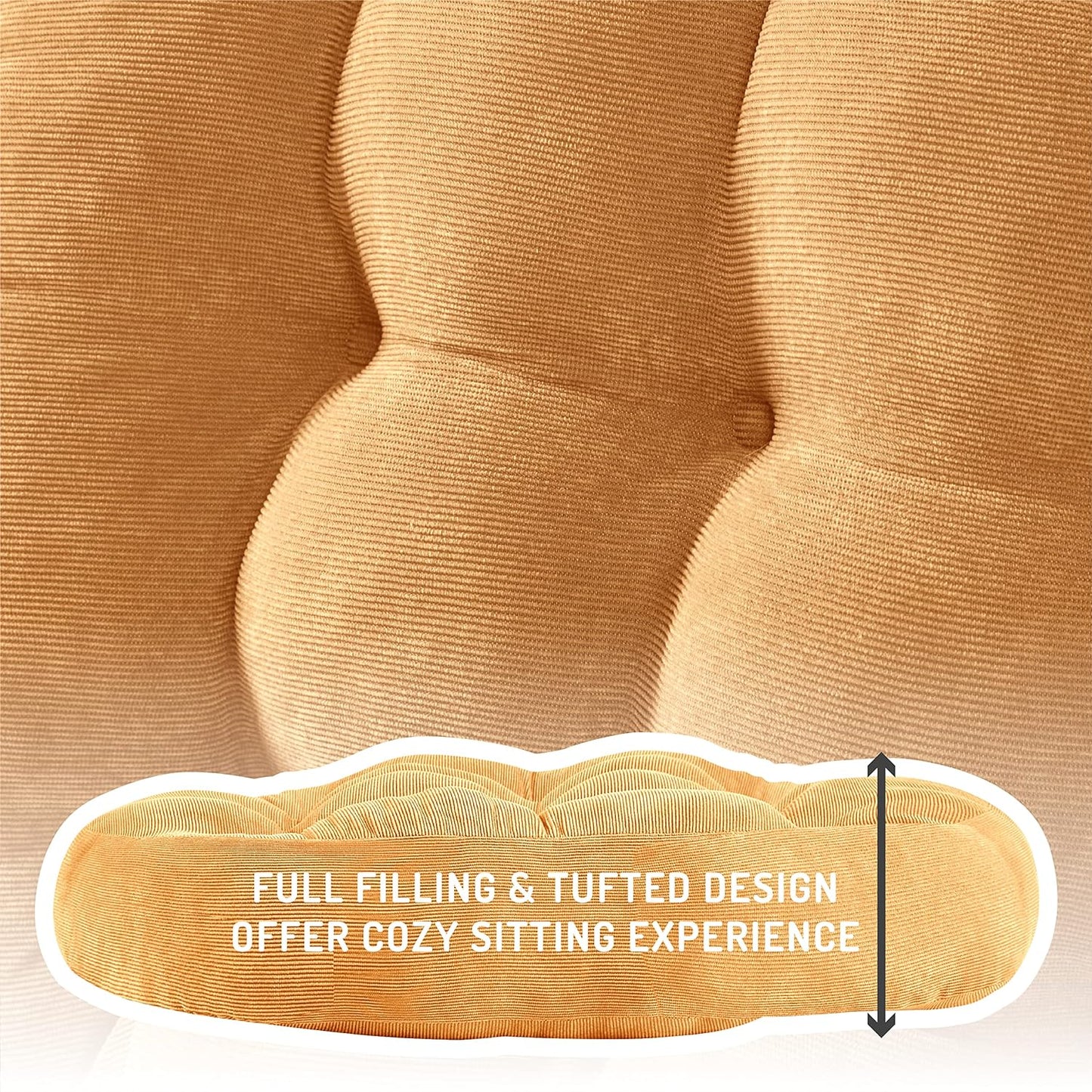 Floor Cushion Pillow Set of 2, Round Large Pillows Seating for Adults, Tufted Corduroy Cushions for Living Room Tatami, Orange Yellow, 22 Inch